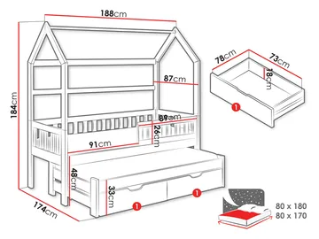 Majbelle Sängram Hussäng 80x180 cm med förvaring och extra liggplats - grön - Barn & bebis - Barnmöbler - Barnsäng & juniorsäng - Hussäng