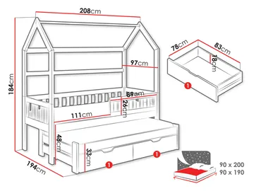 Majbelle Sängram Hussäng 90x200 cm med förvaring och extra liggplats - brun - Barn & bebis - Barnmöbler - Barnsäng & juniorsäng - Hussäng