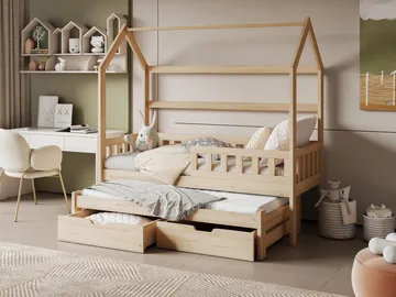 Majbelle Sängram Hussäng 90x200 cm med förvaring och extra liggplats - brun - Barn & bebis - Barnmöbler - Barnsäng & juniorsäng - Hussäng