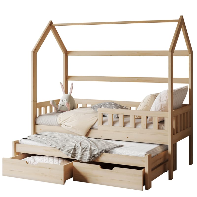 Majbelle Sängram Hussäng 90x200 cm med förvaring och extra liggplats, brun