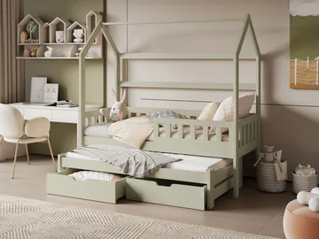Majbelle Sängram Hussäng 90x200 cm med förvaring och extra liggplats - grön - Barn & bebis - Barnmöbler - Barnsäng & juniorsäng - Hussäng