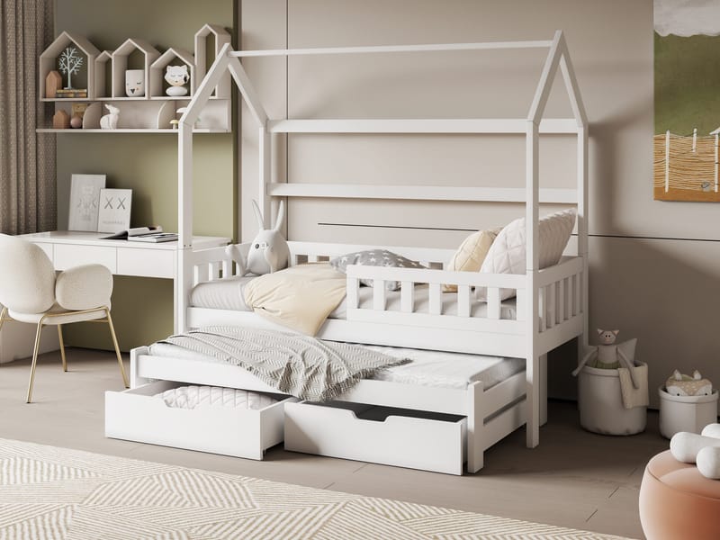 Majbelle Sängram Hussäng 90x200 cm med förvaring och extra liggplats - vit - Barn & bebis - Barnmöbler - Barnsäng & juniorsäng - Hussäng