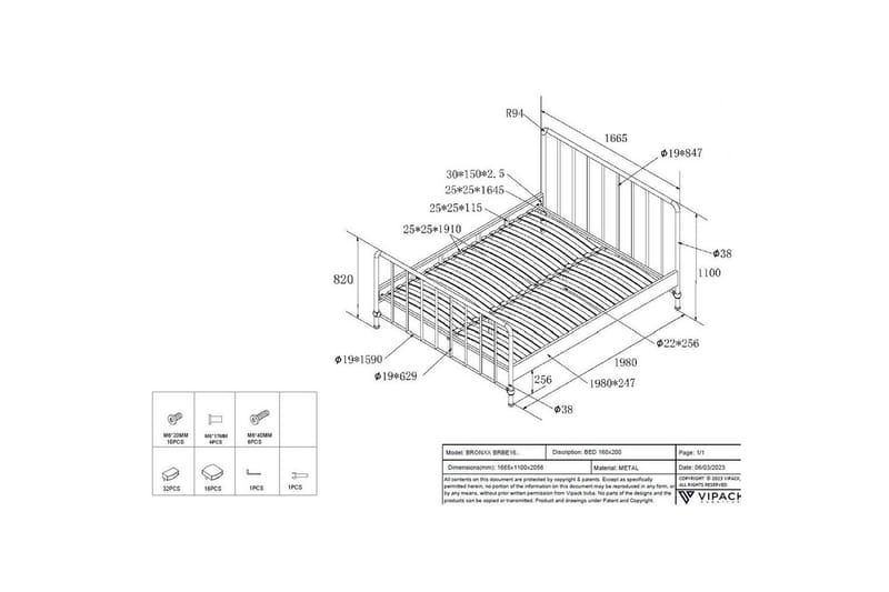 Säng Bronxx Svart, 160 x 200 cm - Svart, 160 x 200 cm - Barn & bebis - Barnmöbler - Barnsäng & juniorsäng