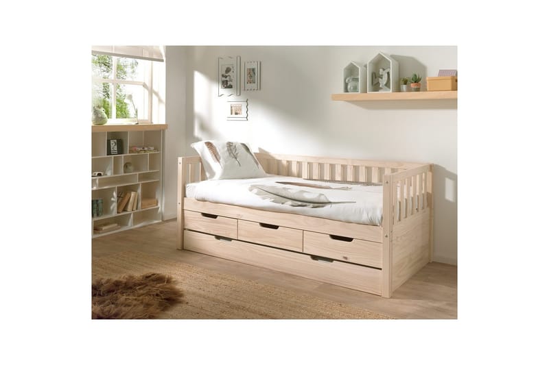 Säng Fritz med 3 Lådor och Undersäng Naturlig - Naturlig - Barn & bebis - Barnmöbler - Barnsäng & juniorsäng