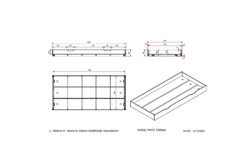 Säng Fritz med 3 Lådor och Undersäng Naturlig - Naturlig - Barn & bebis - Barnmöbler - Barnsäng & juniorsäng