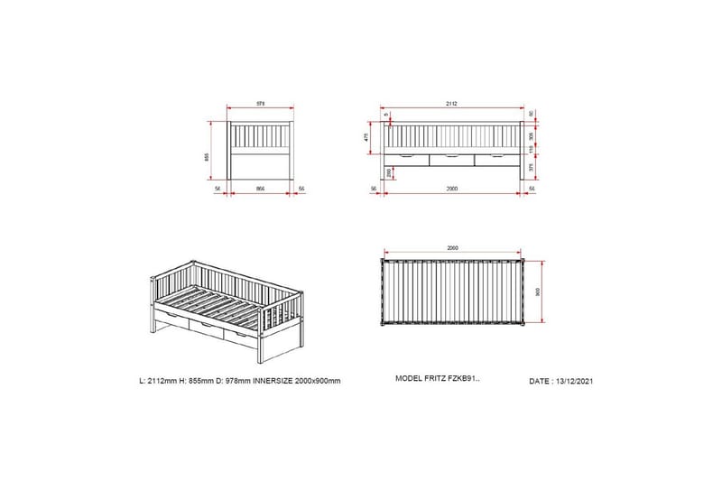 Säng Fritz med 3 Lådor och Undersäng Naturlig - Naturlig - Barn & bebis - Barnmöbler - Barnsäng & juniorsäng