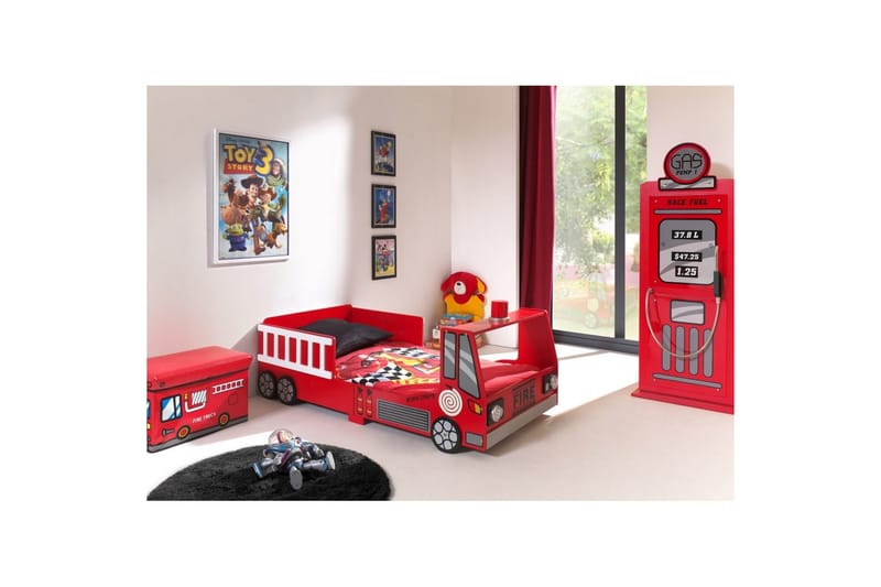 Säng med garderob Brandbil Röd 70x140 cm