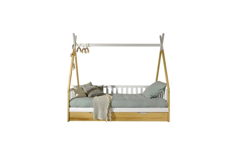 Säng med Låda Tipi Natur, Med staket, Natur, Med staket