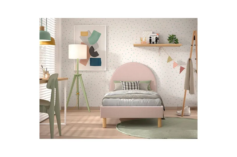Säng med nattduksbord Moon 90x200 cm Rosa - Rosa - Barn & bebis - Barnmöbler - Barnsäng & juniorsäng