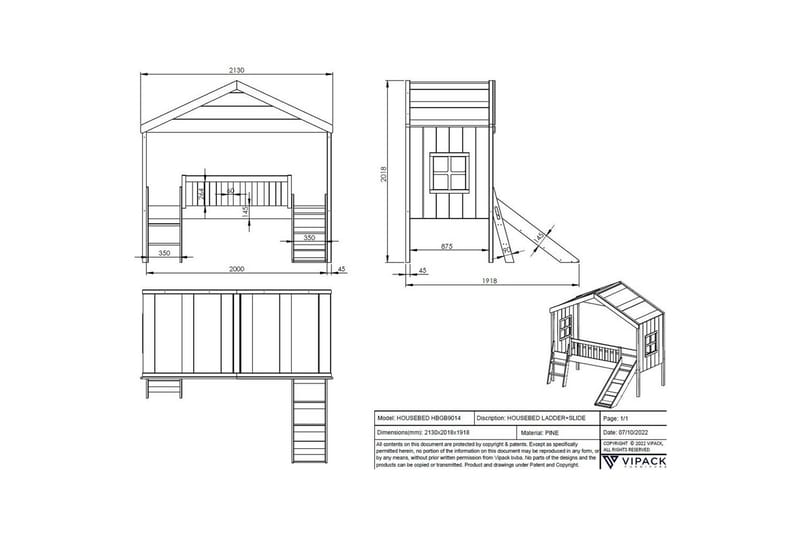 Säng med rutschkana Bousebed - Barn & bebis - Barnmöbler - Barnsäng & juniorsäng - Hussäng