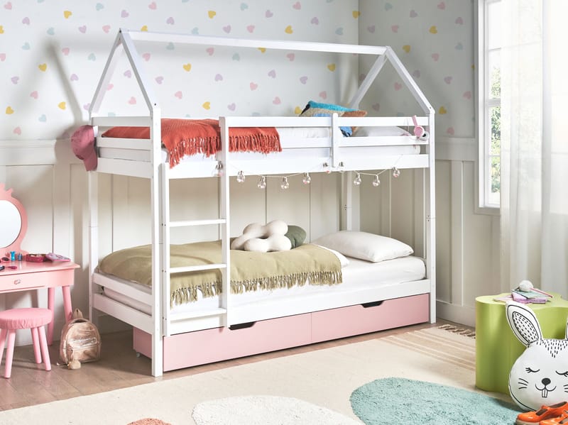 Våningssäng Ternas - Vit, Rosa - Barn & bebis - Barnmöbler - Barnsäng & juniorsäng - Hussäng