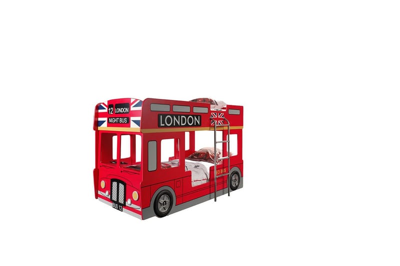 Våningssäng Londonbuss Röd 90x200 cm Med madrass - Med madrass - Barn & bebis - Barnmöbler - Barnsäng & juniorsäng