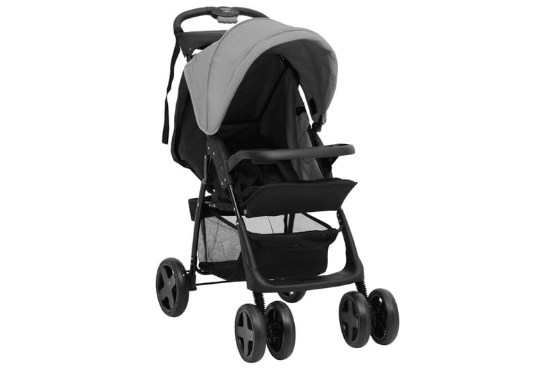 Barnvagn 2-i-1 ljusgrå och svart stål - Grå - Barn & bebis - För barn - Barnvagnar - Duovagnar
