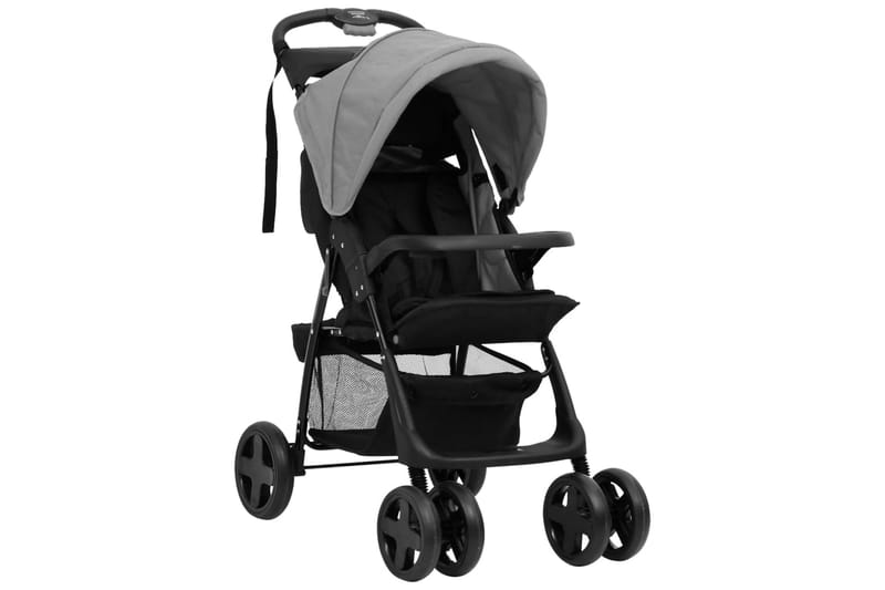 Barnvagn 2-i-1 ljusgrå och svart stål - Grå - Barn & bebis - För barn - Barnvagnar - Duovagnar