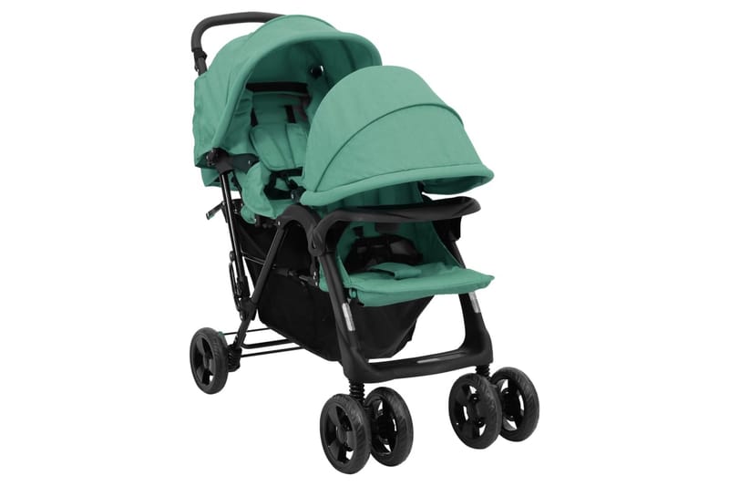 Tandem tvillingvagn grön stål - Grön - Barn & bebis - För barn - Barnvagnar - Syskonvagnar