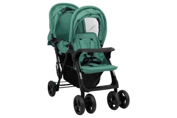 Tandem tvillingvagn grön stål