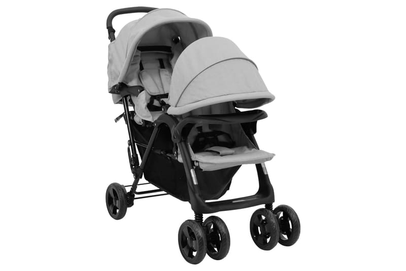 Tandem tvillingvagn ljusgrå stål - Ljusgrå - Barn & bebis - För barn - Barnvagnar - Syskonvagnar