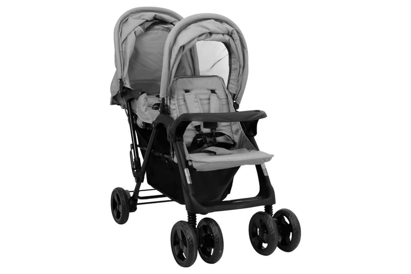 Tandem tvillingvagn ljusgrå stål - Ljusgrå - Barn & bebis - För barn - Barnvagnar - Syskonvagnar