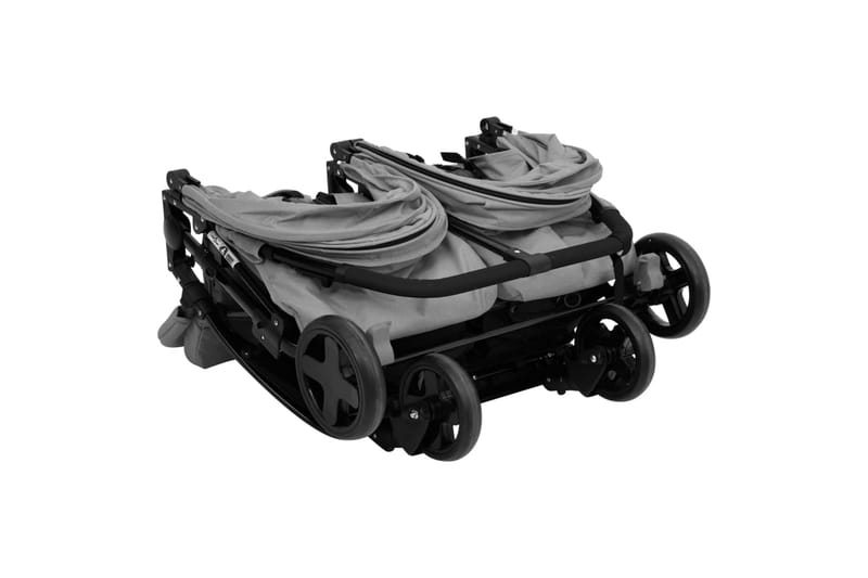 Tvillingvagn ljusgrå och svart stål - Grå - Syskonvagnar