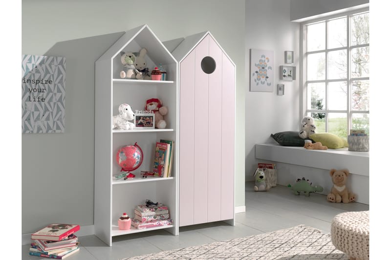 Bustorp Garderob och bokhylla - Vit/Rosa - Förvaring - Skåp - Garderobsskåp