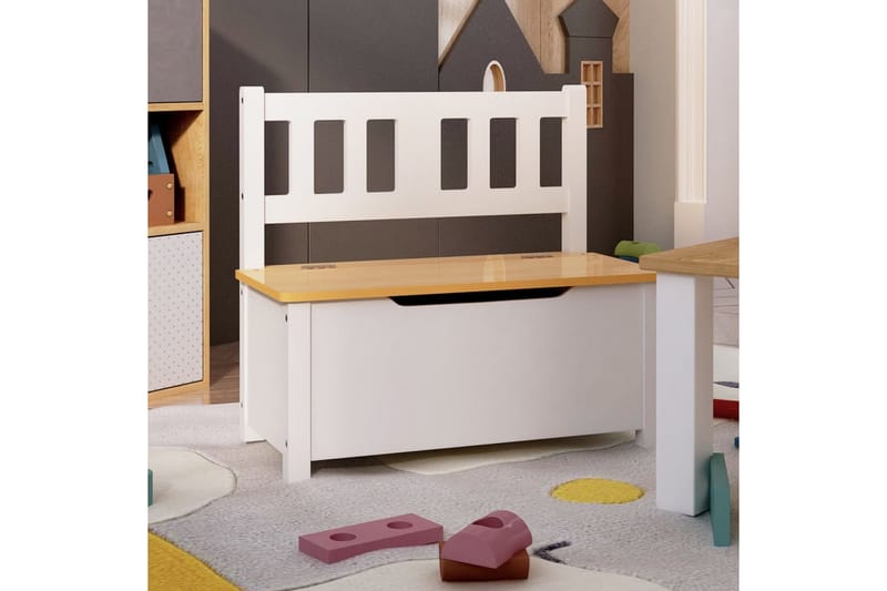 Förvaringsbänk barn vit och beige 60x30x55 cm MDF - Vit - Barn & bebis - Förvaring barnrum