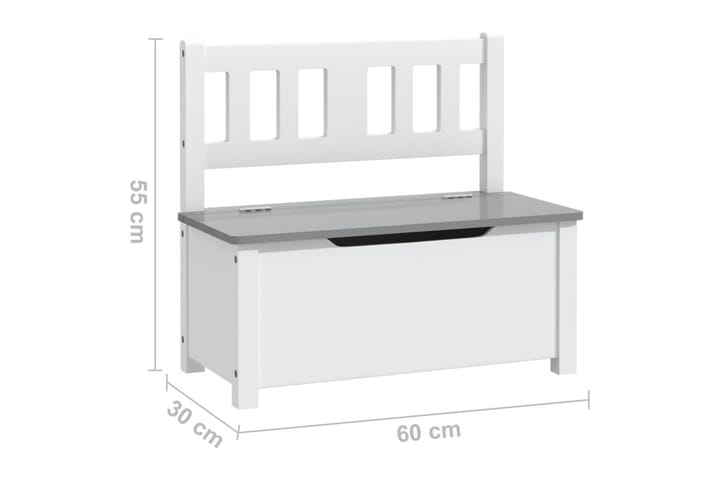 Förvaringsbänk barn vit och grå 60x30x55 cm MDF - Vit - Leksakslådor - Förvaring barnrum - Barnrum
