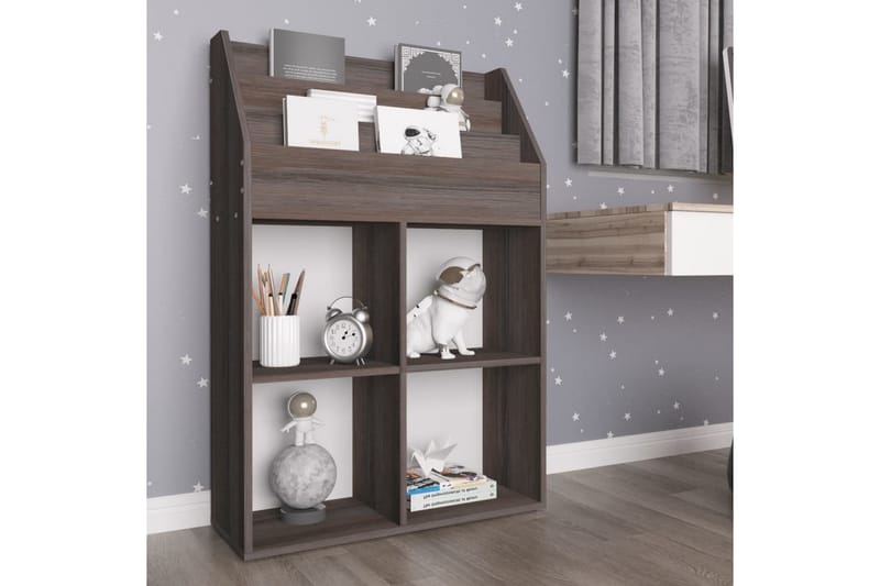 Tidningsställ för barn grå och sonoma-ek 71x30x114 cm spånsk - Grå - Barn & bebis - Förvaring barnrum - Hylla barnrum - Bokhylla barn