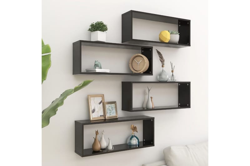 Vägghylla kubformad 4 st svart 60x15x23 cm spånskiva - Svart - Förvaring - Köksförvaring - Kökshylla