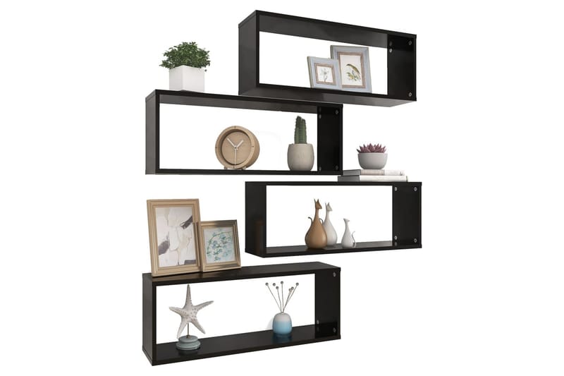 Vägghylla kubformad 4 st svart 60x15x23 cm spånskiva - Svart - Förvaring - Köksförvaring - Kökshylla