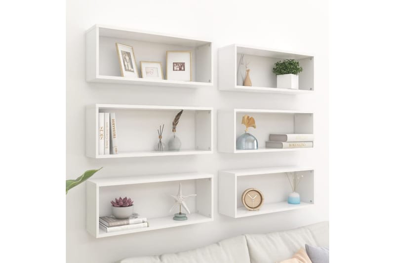 Vägghylla kubformad 6 st vit 60x15x23 cm spånskiva - Vit - Förvaring - K�öksförvaring - Kökshylla