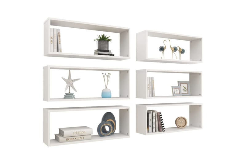 Vägghylla kubformad 6 st vit 60x15x23 cm spånskiva - Vit - Förvaring - Köksförvaring - Kökshylla