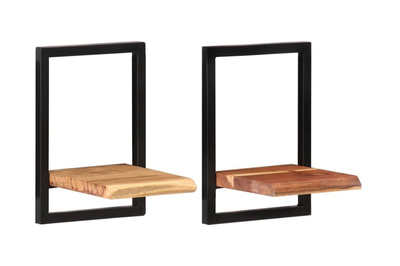 Vägghyllor 2 st 25x25x35 cm massivt akaciaträ och stål - Brun - Förvaring - Köksförvaring - Kökshylla