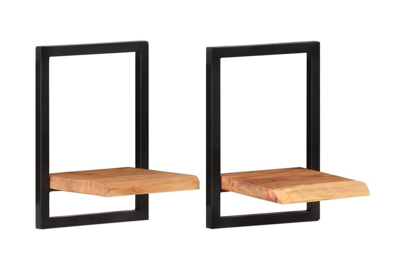 Vägghyllor 2 st 25x25x35 cm massivt akaciaträ och stål - Brun - Förvaring - Köksförvaring - Kökshylla