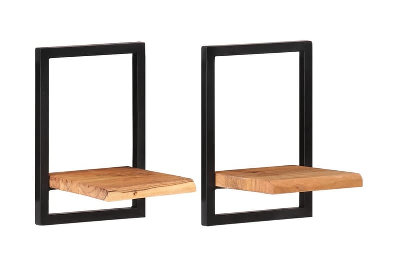 Vägghyllor 2 st 25x25x35 cm massivt akaciaträ och stål - Brun - Förvaring - Köksförvaring - Kökshylla