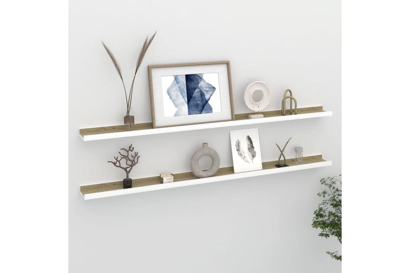 Vägghyllor 2 st vit och sonoma-ek 115x9x3 cm - Vit/ek - Förvaring - Köksförvaring - Kökshylla