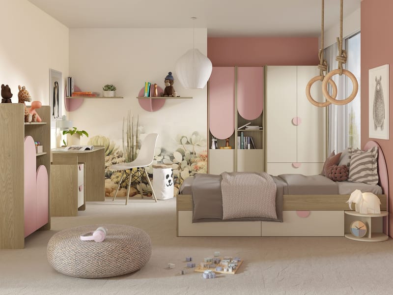 Zarek Sovrumsmöbelset - Brun, beige och rosa - Barn & bebis - Förvaring barnrum