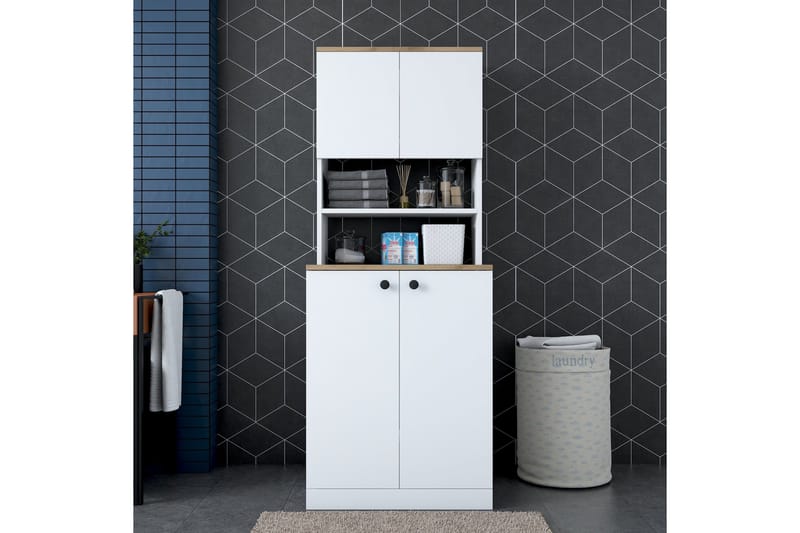Akashya Badrumsskåp 70x183,6 cm Vit/Brun - Hanah Home - Förvaring - Badrumsförvaring & tvättstuga inredning - Badrumsskåp