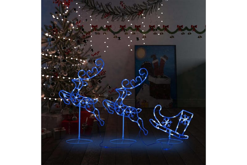 Flygande julrenar och släde akryl 260x21x87 cm blå - Vit - Julbelysning - Julbelysning utomhus