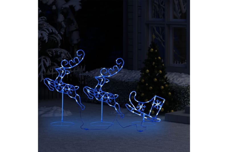 Flygande julrenar och släde akryl 260x21x87 cm blå - Vit - Julbelysning - Julbelysning utomhus