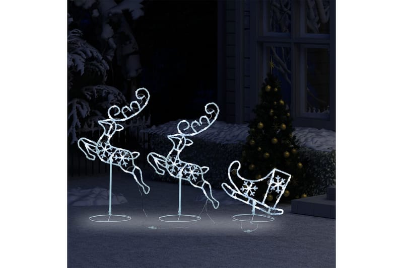 Flygande julrenar och släde akryl 260x21x87 cm kallvit - Vit - Julbelysning - Julbelysning utomhus