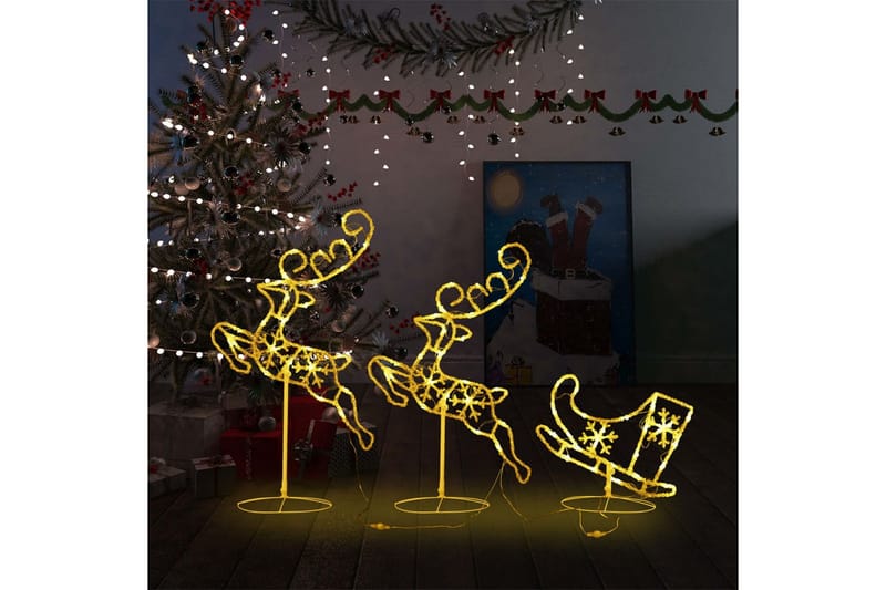 Flygande julrenar och släde akryl 260x21x87cm varmvit - Vit - Julbelysning - Julbelysning utomhus