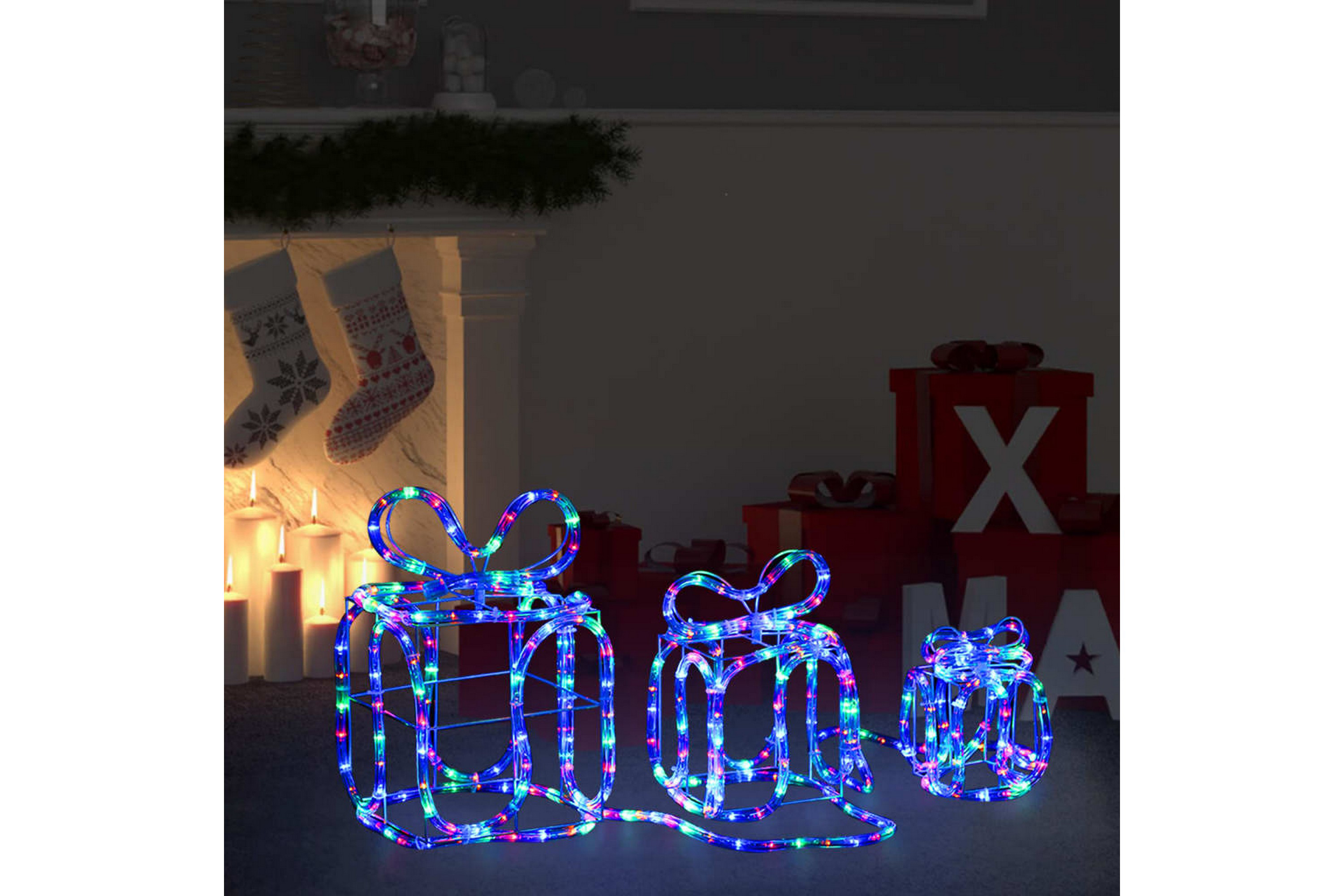 Juldekoration julklappar med 180 LED inomhus/utomhus – Flerfärgad