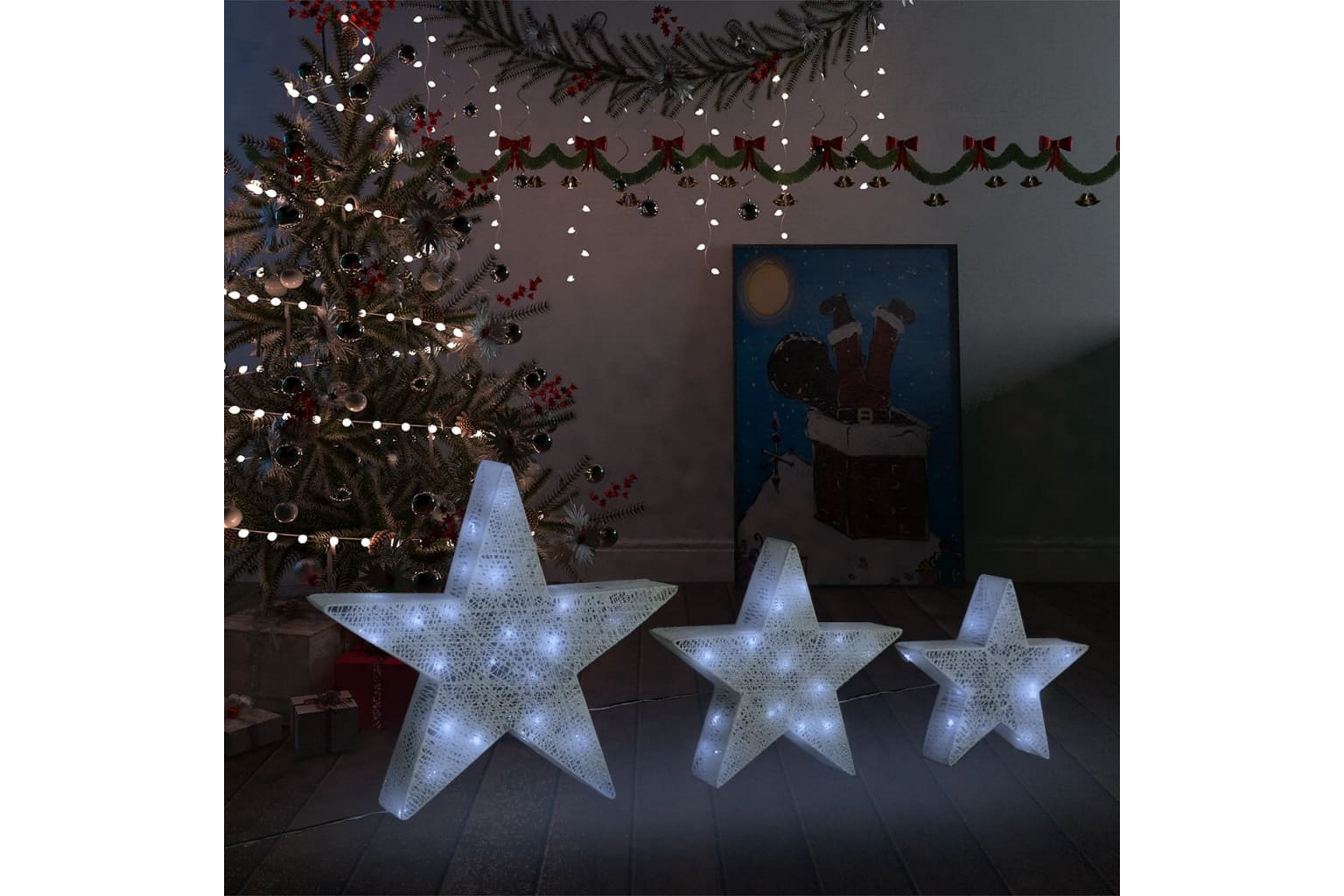 Juldekoration med LED stjärnor 3 st nät vit inne/ute – Vit
