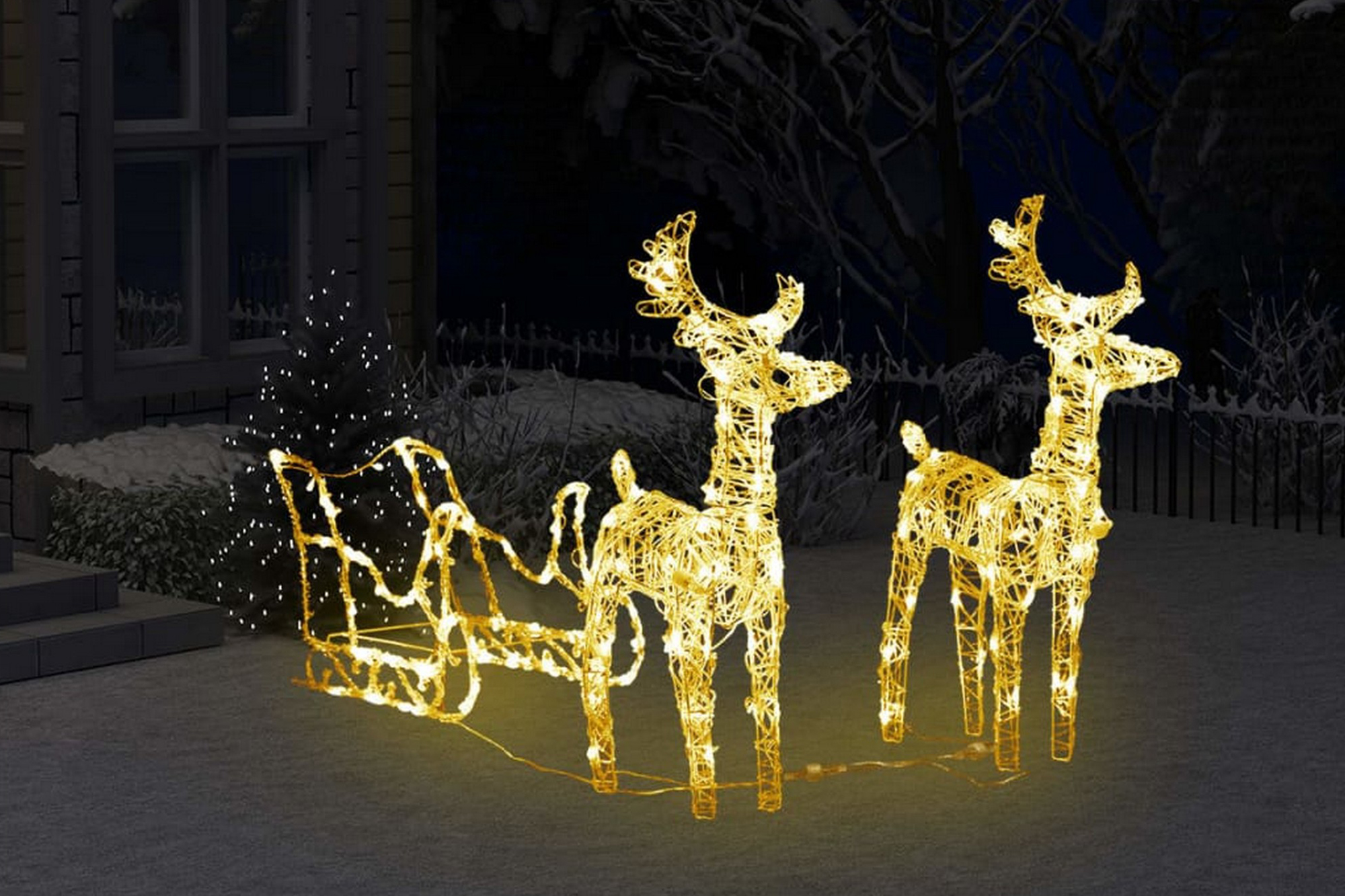 Juldekoration renar & släde 160 LED 130 cm akryl – Vit