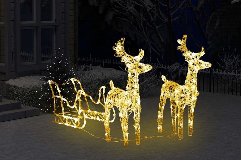 Juldekoration renar & släde 160 LED 130 cm akryl - Vit - Julbelysning - Julbelysning utomhus