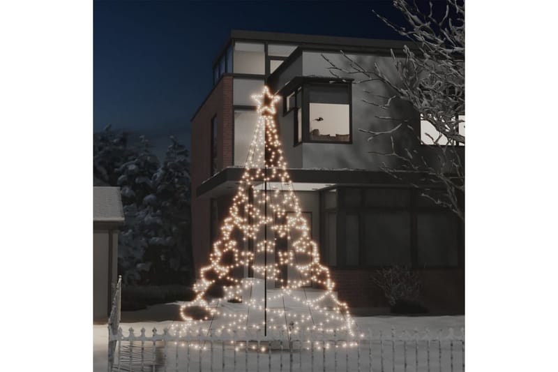 Julgran med metallstång 500 LED varm vit 3 m - Vit - Belysning - Julbelysning