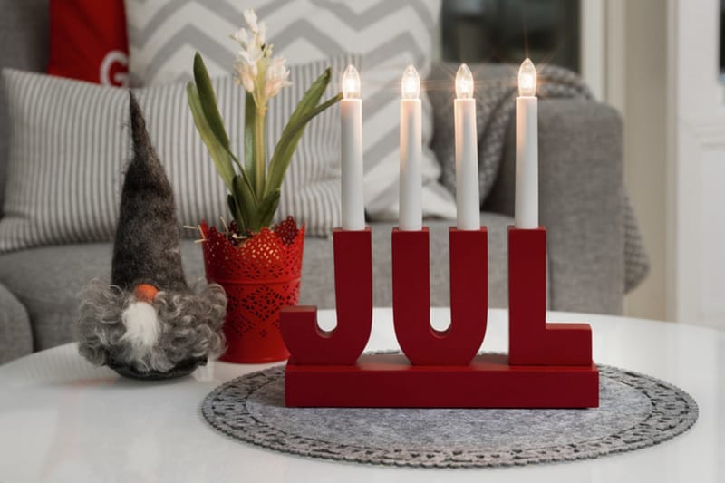 Konstsmide Elljusstake 4 lj trä röd - Julbelysning - Adventsljusstake & elljusstake