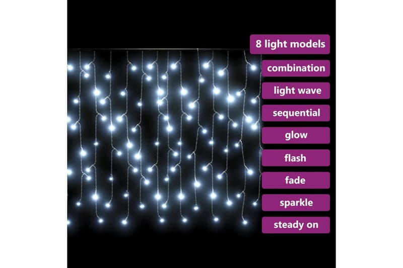 Ljusslinga draperi istappar 10 m 400 lysdioder kallvit - Vit - Julbelysning - Ljusslinga - Balkongbelysning