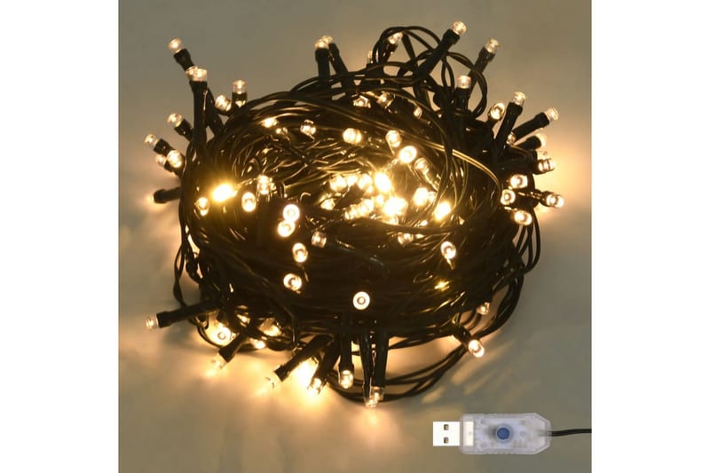 Ljusslinga med 150 LED varmvit 15 m PVC - Vit - Julbelysning - Ljusslinga - Balkongbelysning