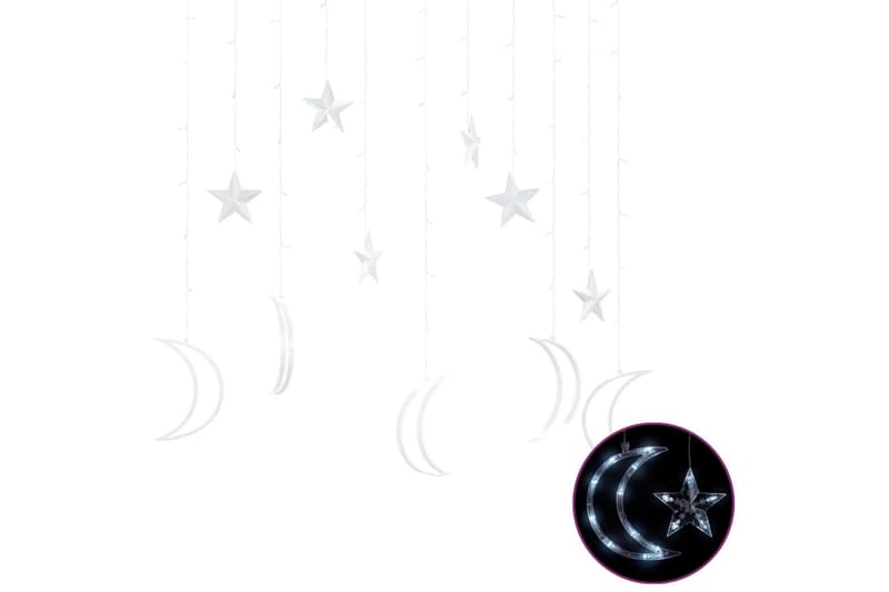 Ljusgardin stjärnor och månar fjärrkontroll 138 LED kallvit - Vit - Ljusnät